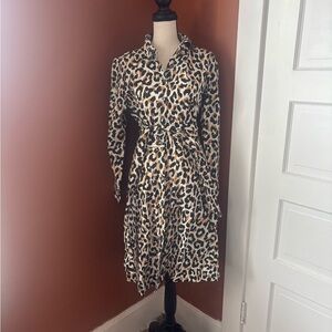 J. Crew Tan and Brown Long Sleeve Buttoned Dress